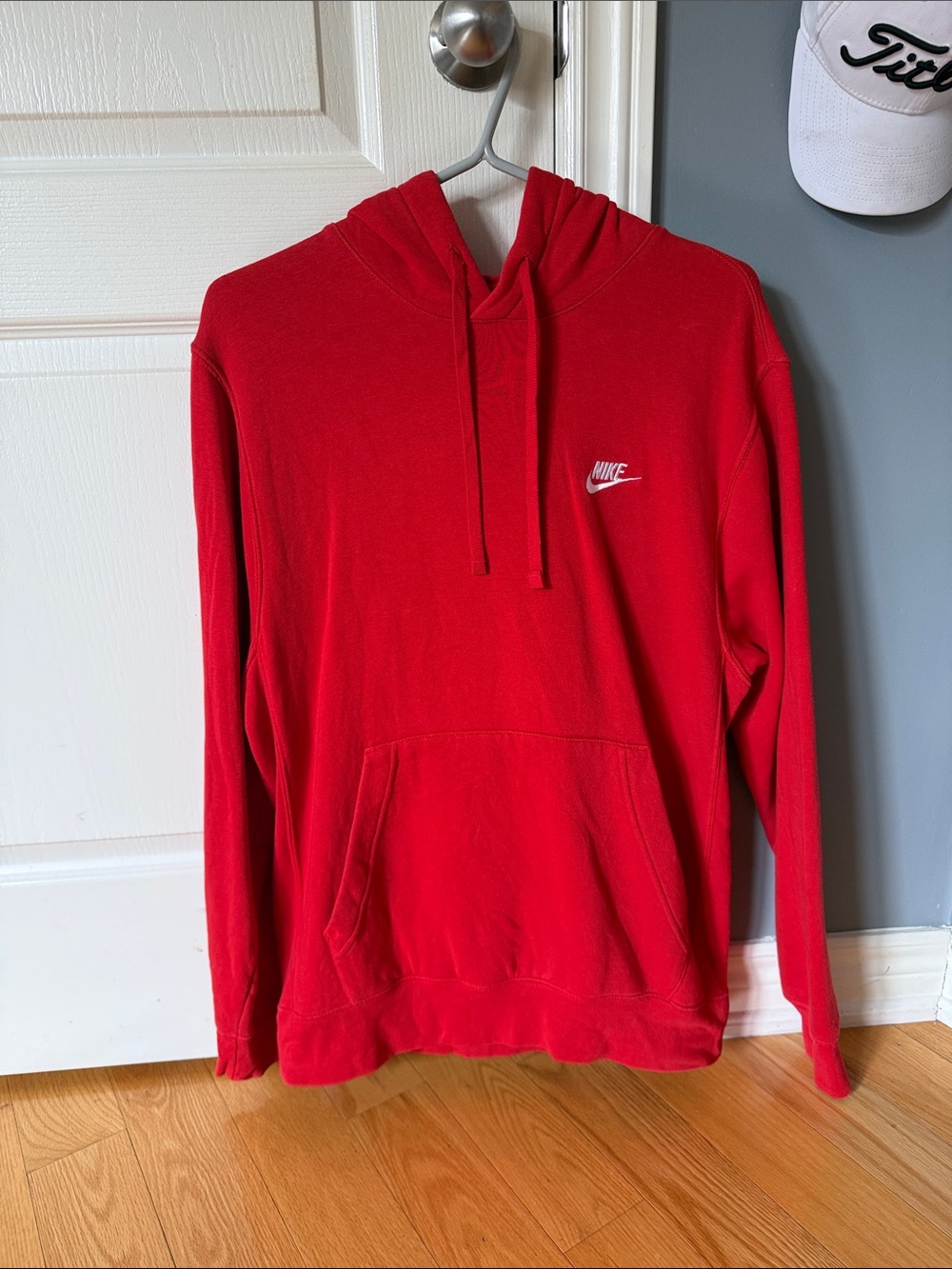 Nike Red Classic Pullover Hoodie with Small White Swoosh